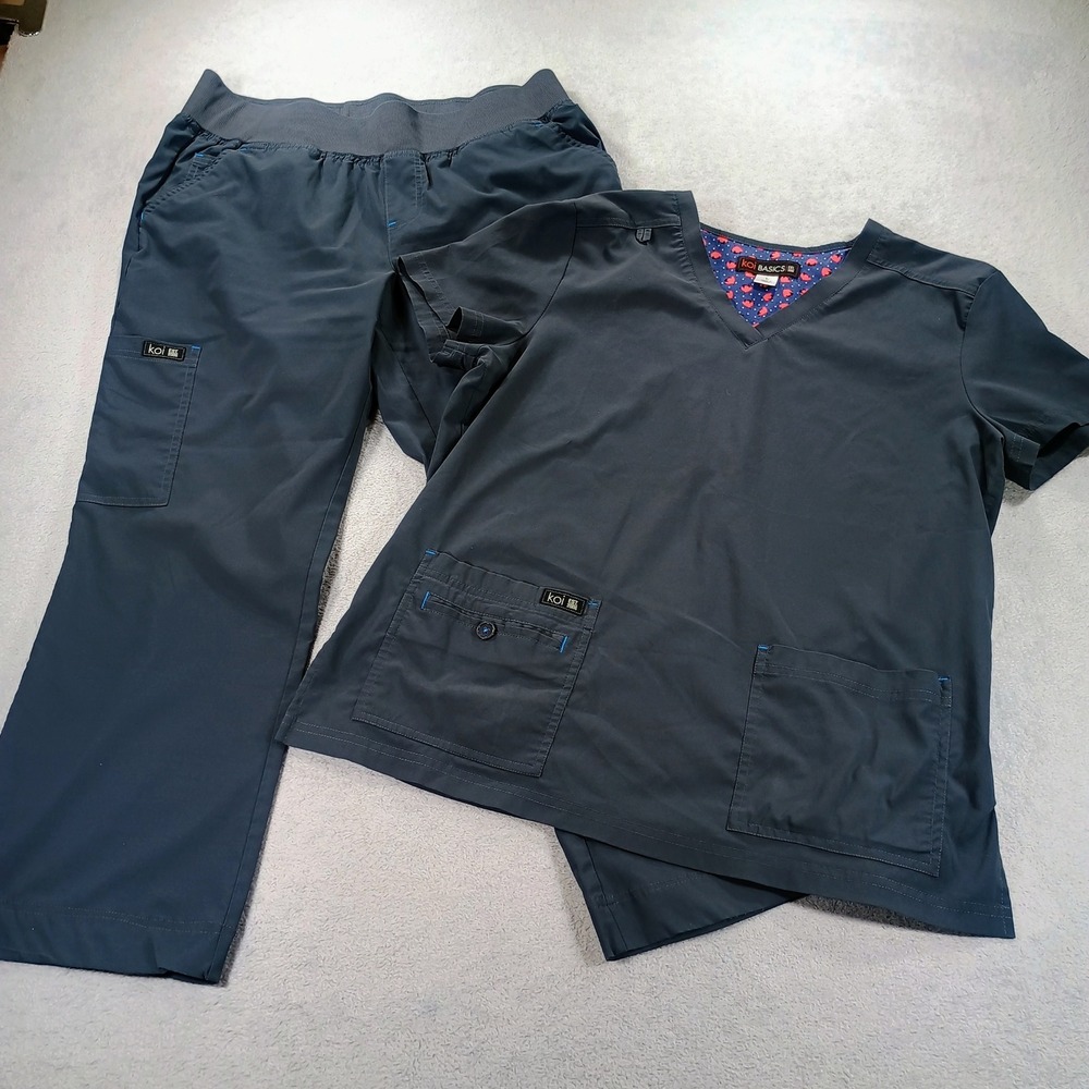 Koi Women Basics Scrub Set Charcoal Grey L Top M Pants Cargo Pockets